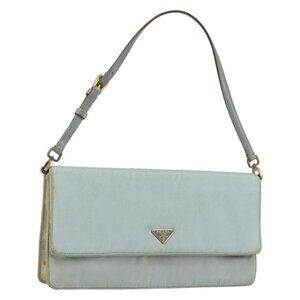 Authentic PRADA Shoulder Bag Nylon Light Blue Gold